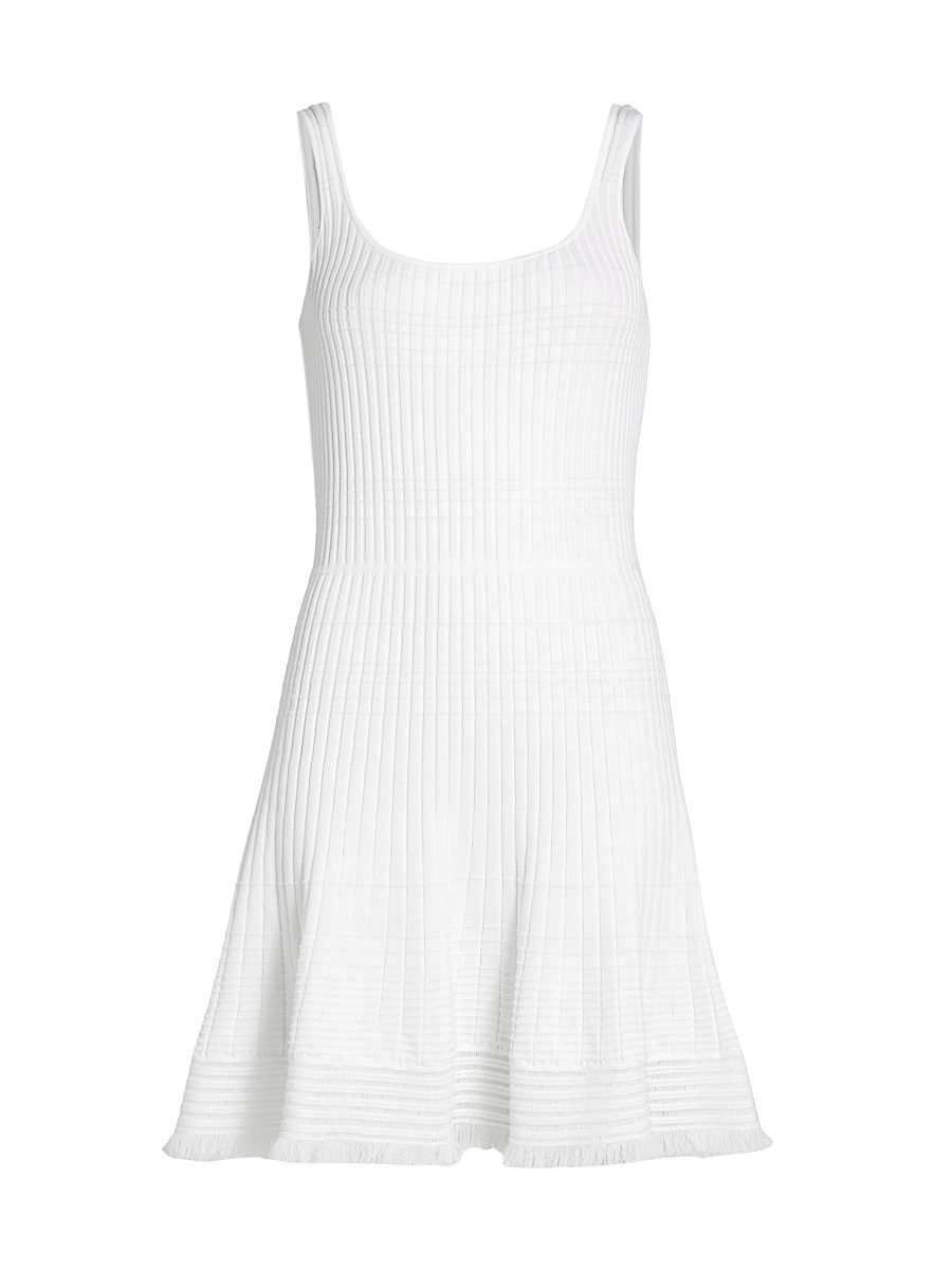 Women's Ayan Fringe-Trim Rib-Knit Minidress - White - Size Large
