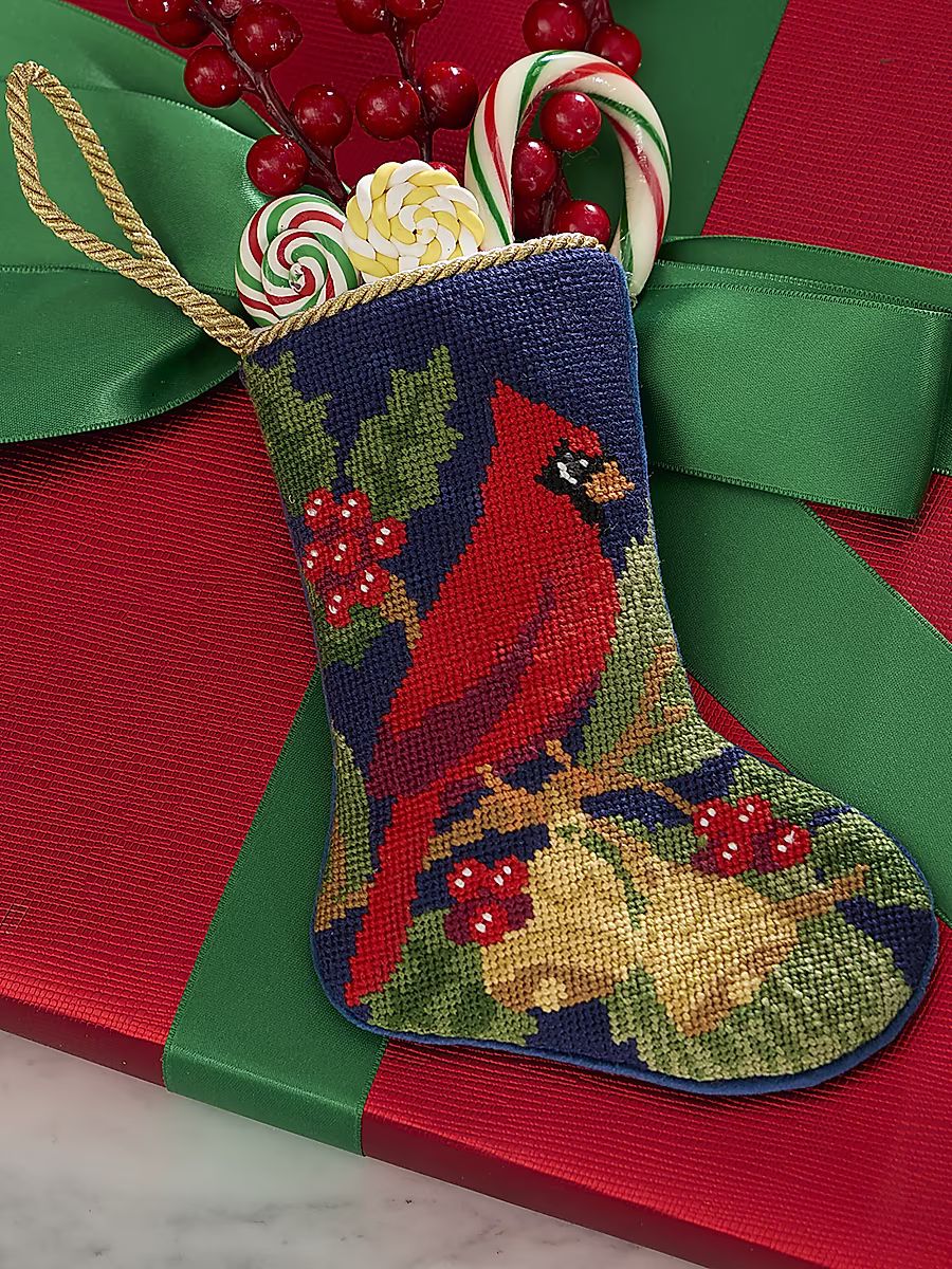 Remembrance Cardinal Mini Needlepoint Bauble Stocking