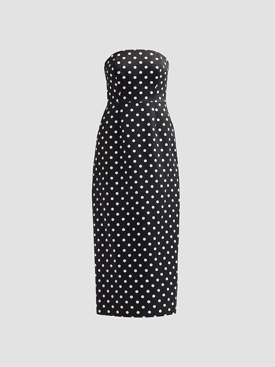 Women's Kait Polka Dot Strapless Midi Dress - Black White - Size 12