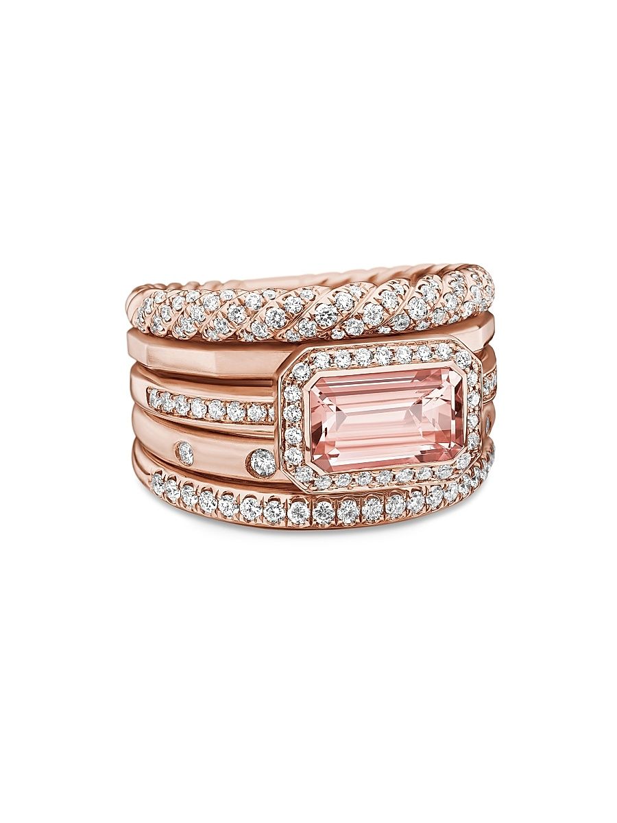 Women's Stax Five Row Ring in 18K Rose Gold - Morganite - Size 5