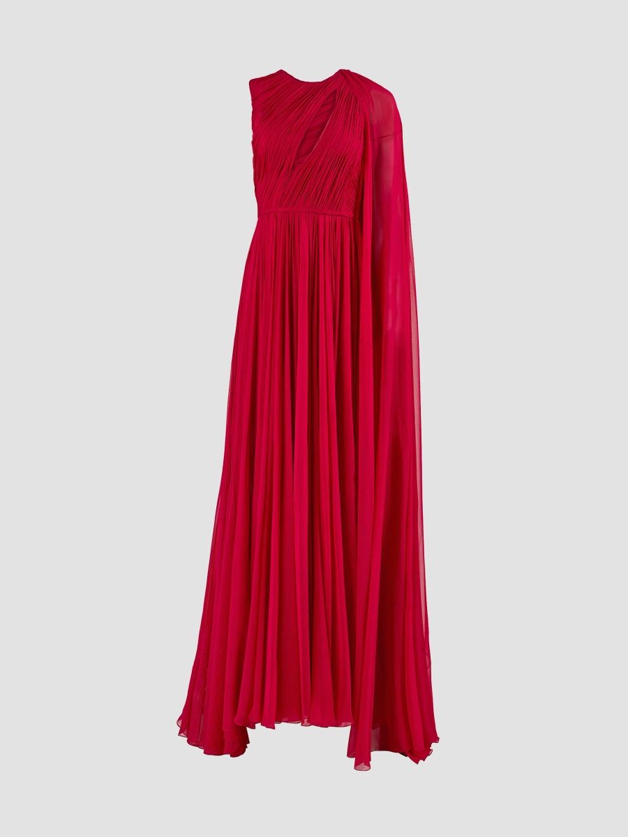 Carolina Herrera Women's Silk Draped Cut-Out Gown - Claret - Size 10