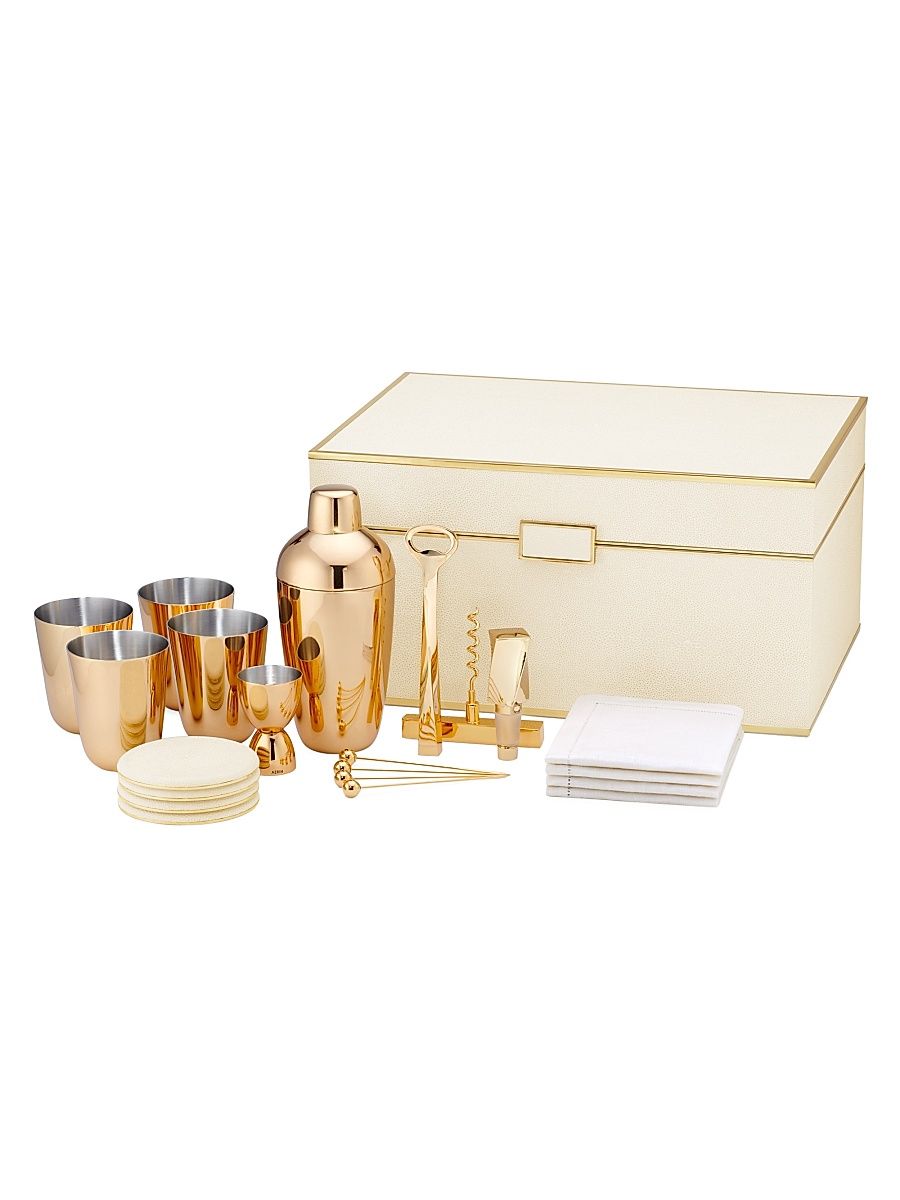 AERIN Classic Shagreen Bar Set - Cream