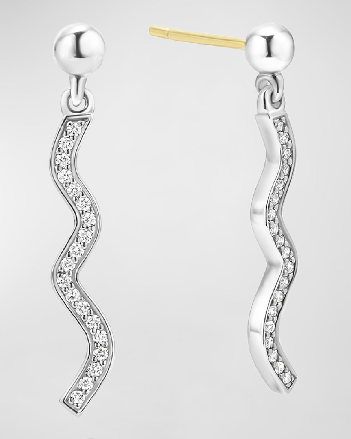 Caviar Spark Diamond Wave Drop Earrings in Sterling Silver