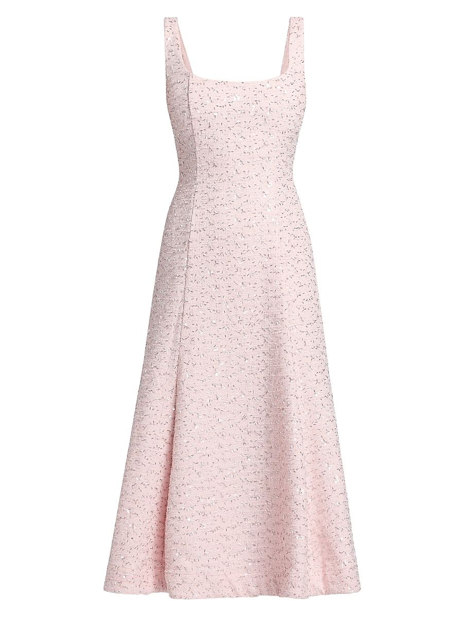 Women's Meadow Embellished Tweed Midi-Dress - Powder Pink - Size XL