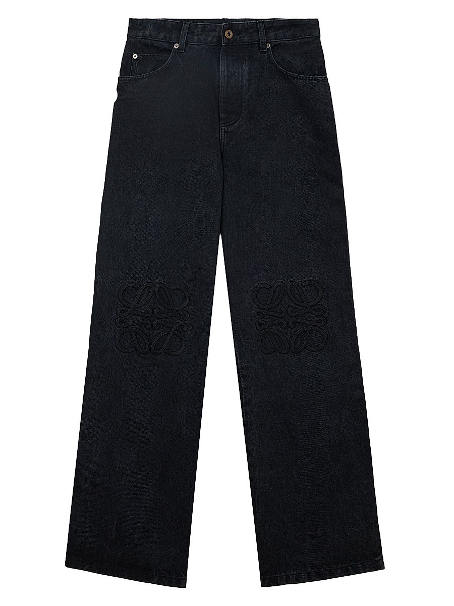 Men's Anagram-Embroidered Baggy Jeans - Black - Size 40