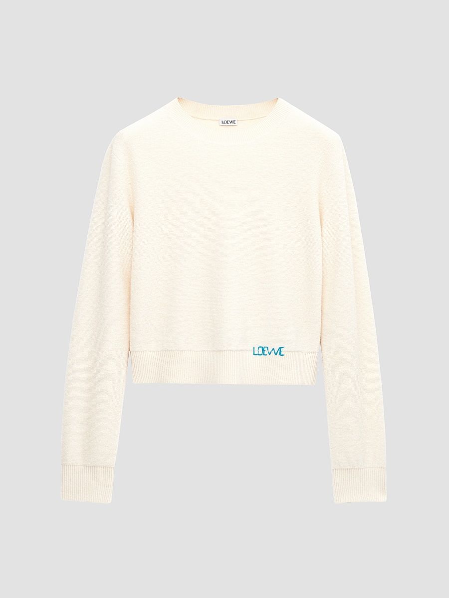 LOEWE Women's Stitch Logo Wool Sweater - Ecru - Size XS
