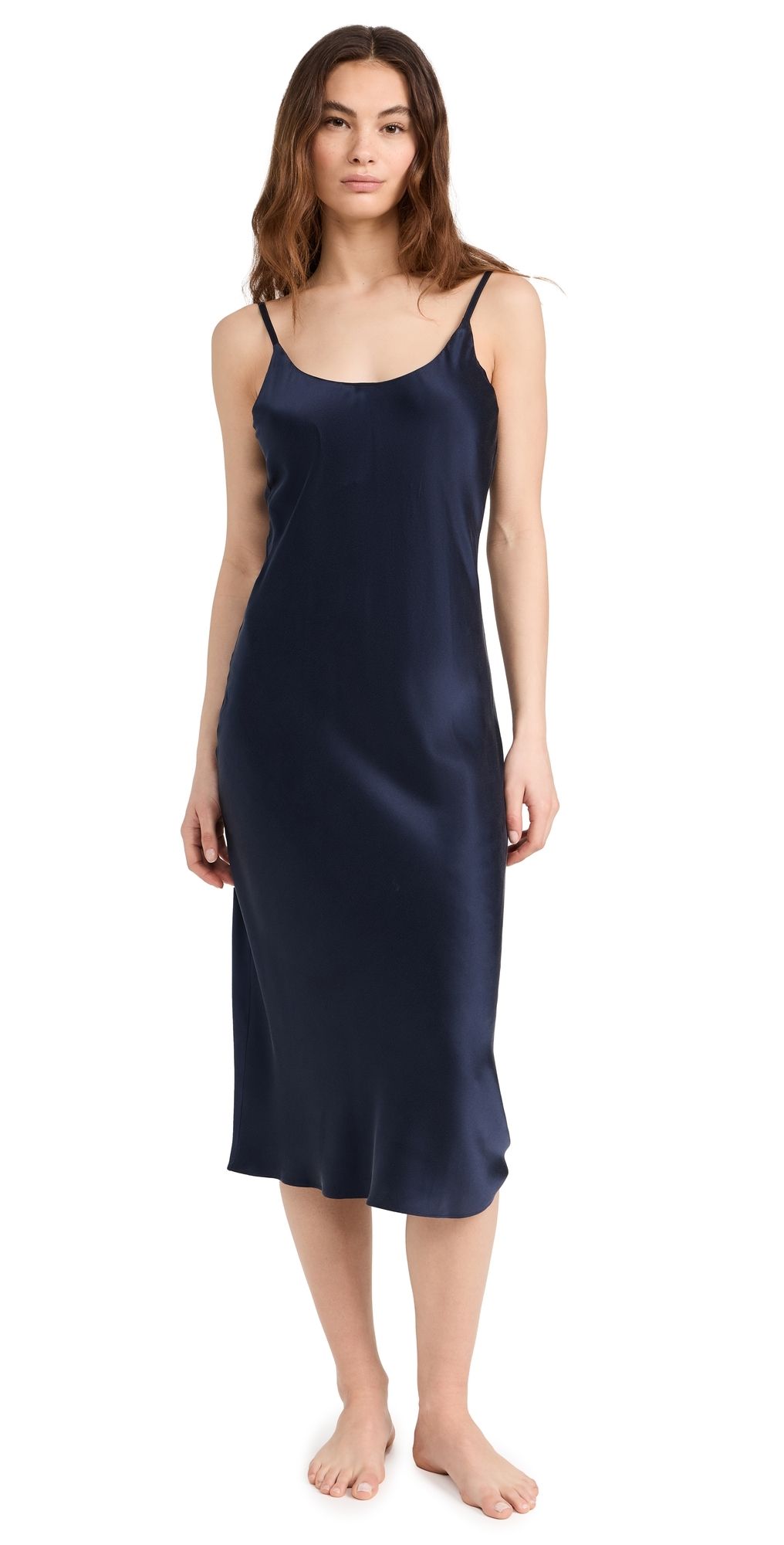 Lunya Washable Silk Bias Slip Dress Deep Blue L