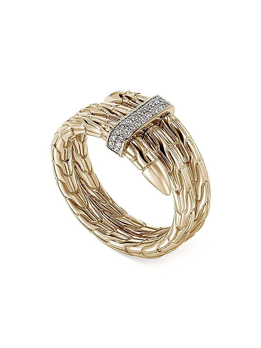 Women's Chain Classic Spear Double Coil 14K Yellow Gold & 0.12 TCW Diamond Ring - Yellow Gold - Size 7