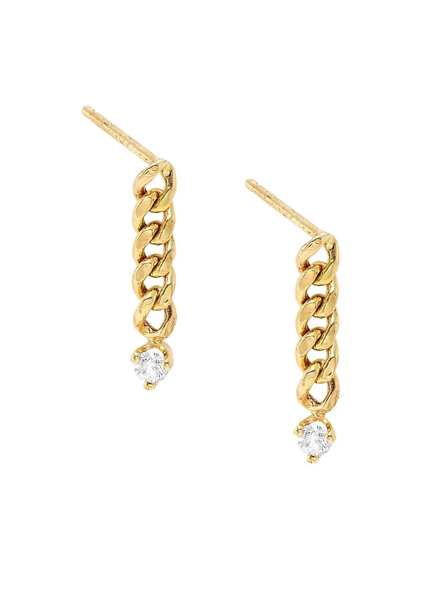 Women's 14K Yellow Gold & Diamond Small Curb Chain Drop Earrings - Gold