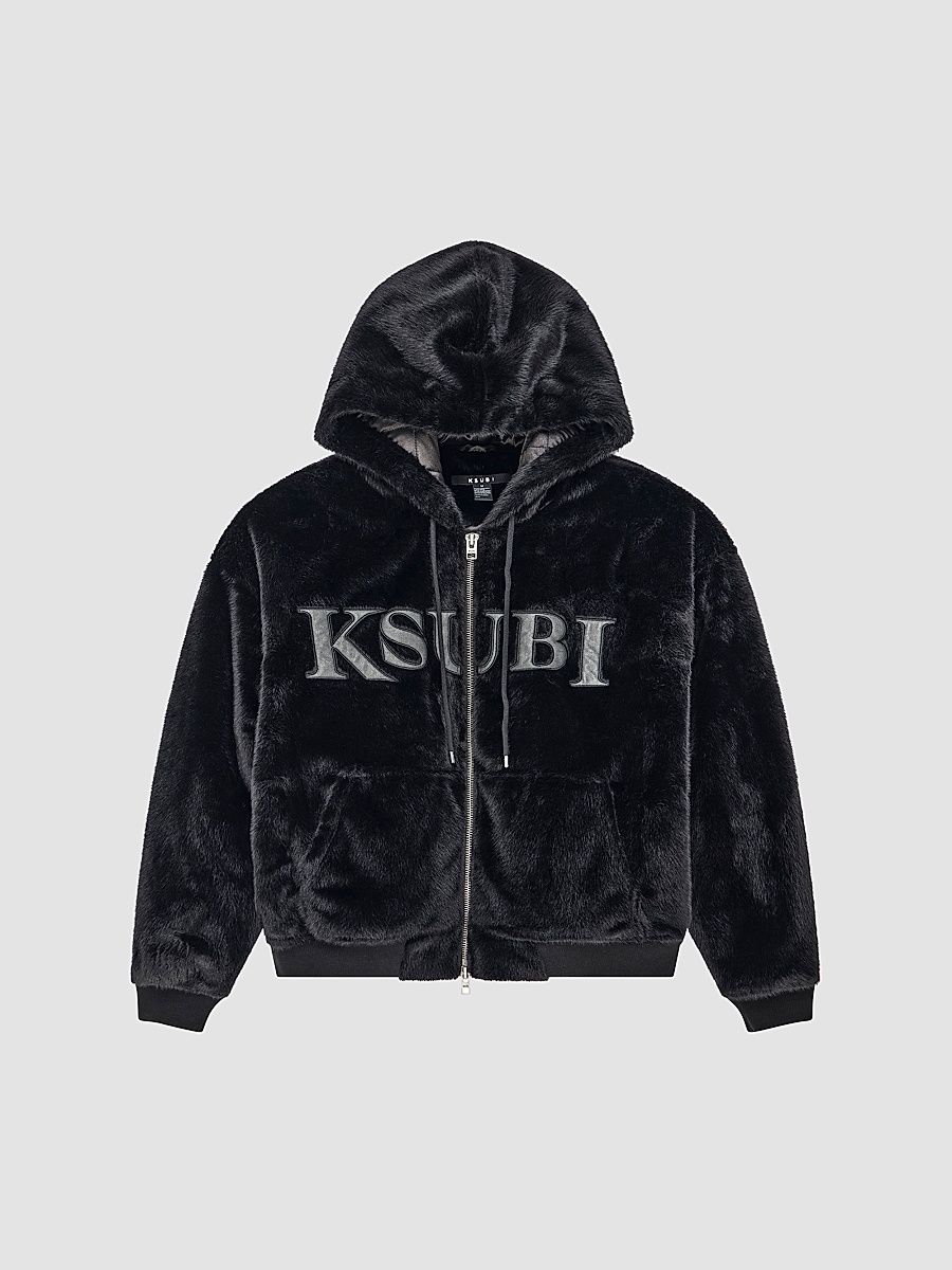 Men's Walkout Logo Faux-Fur Hooded Jacket - Black - Size XL