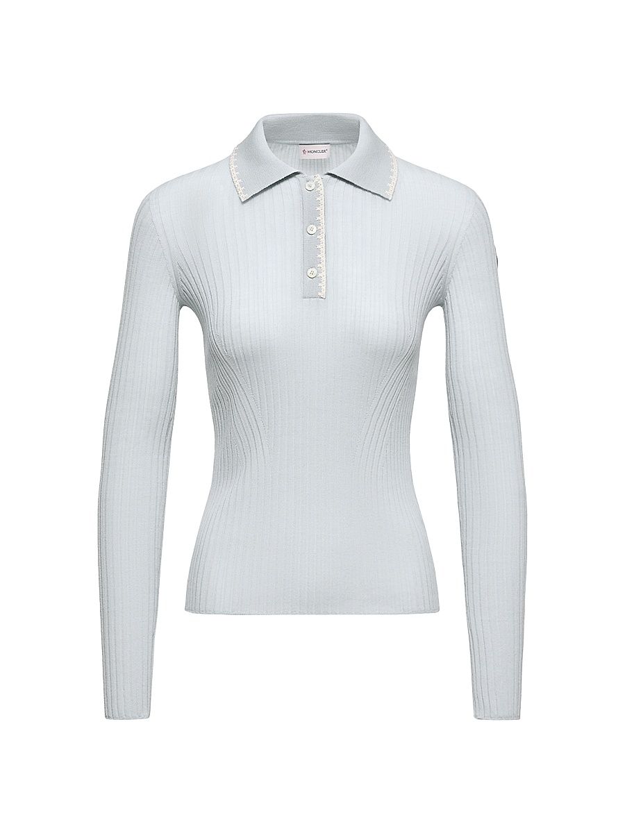Women's Polo Shirt in Wool - Ice Blue - Size Large