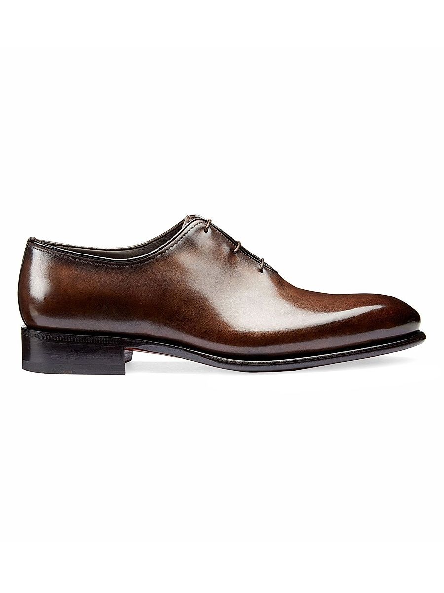 Men's Polished Leather Wholecut Oxfords - Dark Brown - Size 13