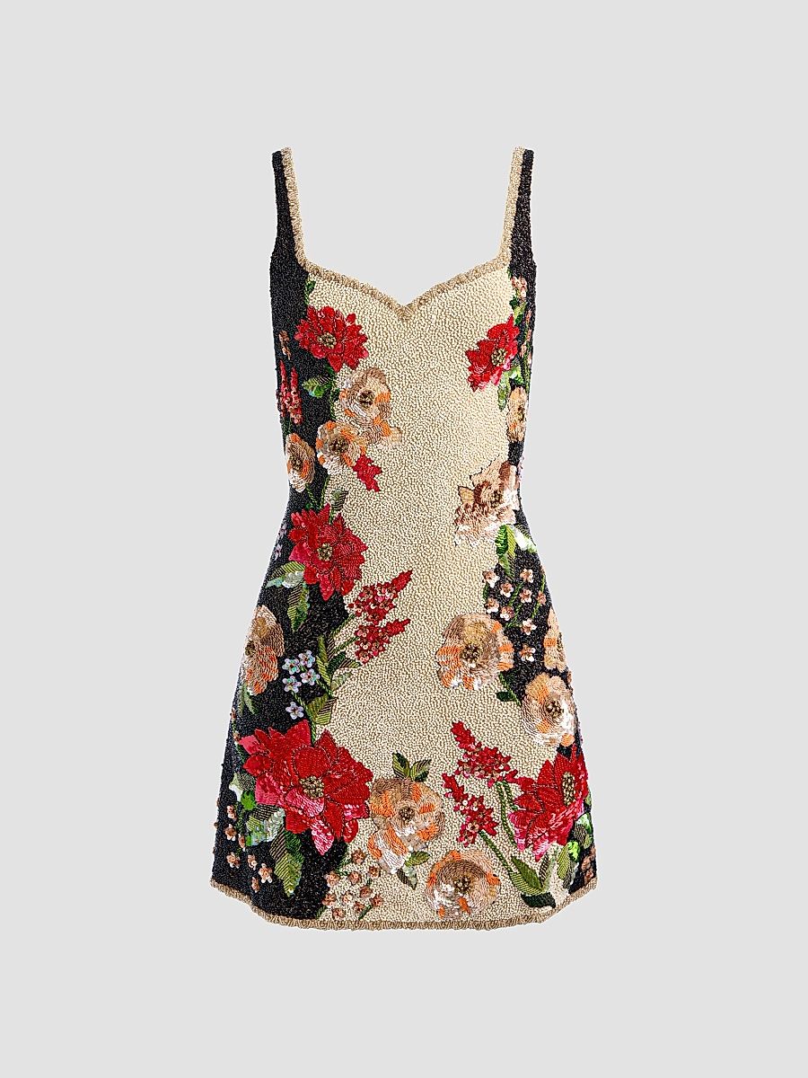 ALICE + OLIVIA Women's Eve Floral-Beaded Mini Dress - Floral Radiance - Size 14