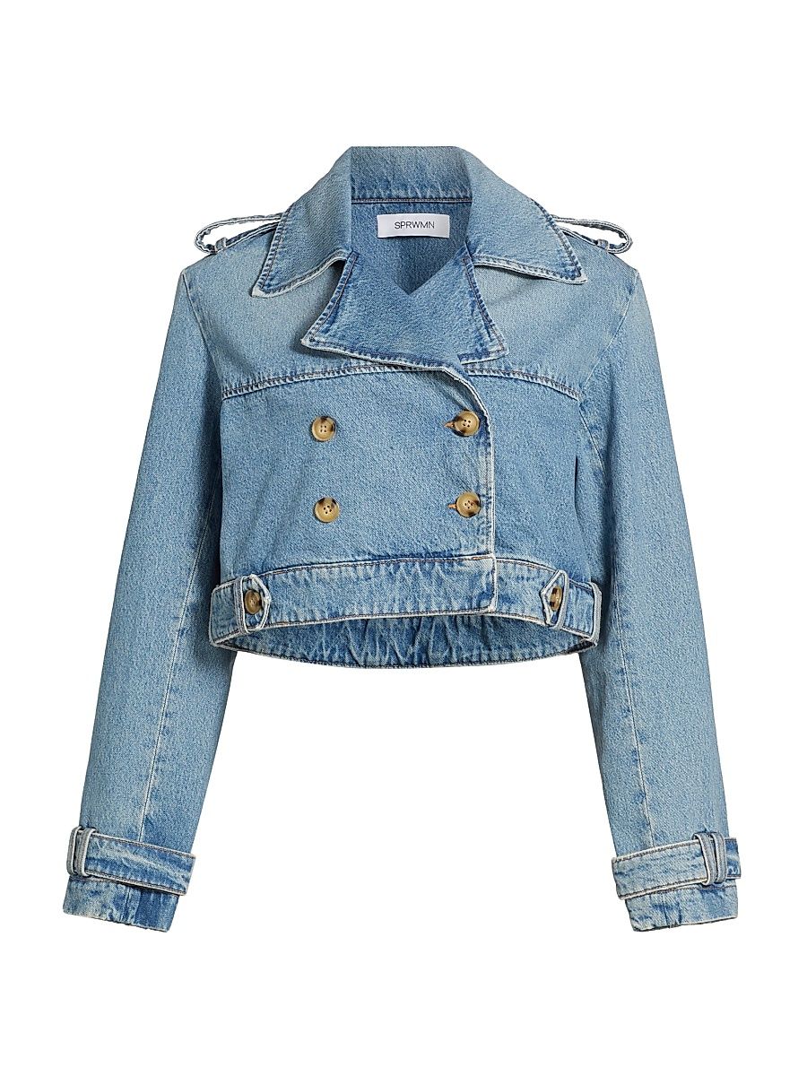 Women's The Denim Cropped Trench Jacket - Paradis - Size Medium