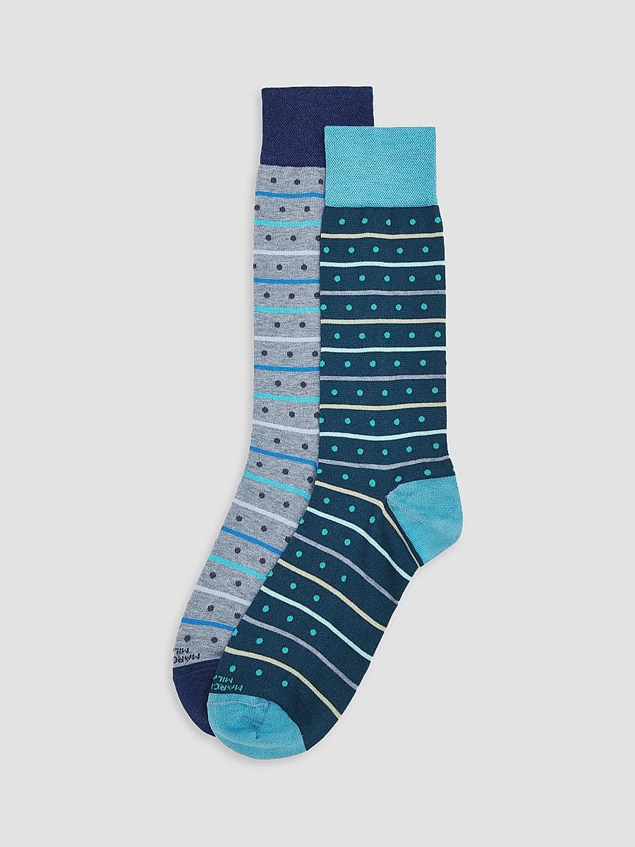 Men's Stripe Dots Cotton-Nylon Socks 2-Pack - Light Blue Petrol