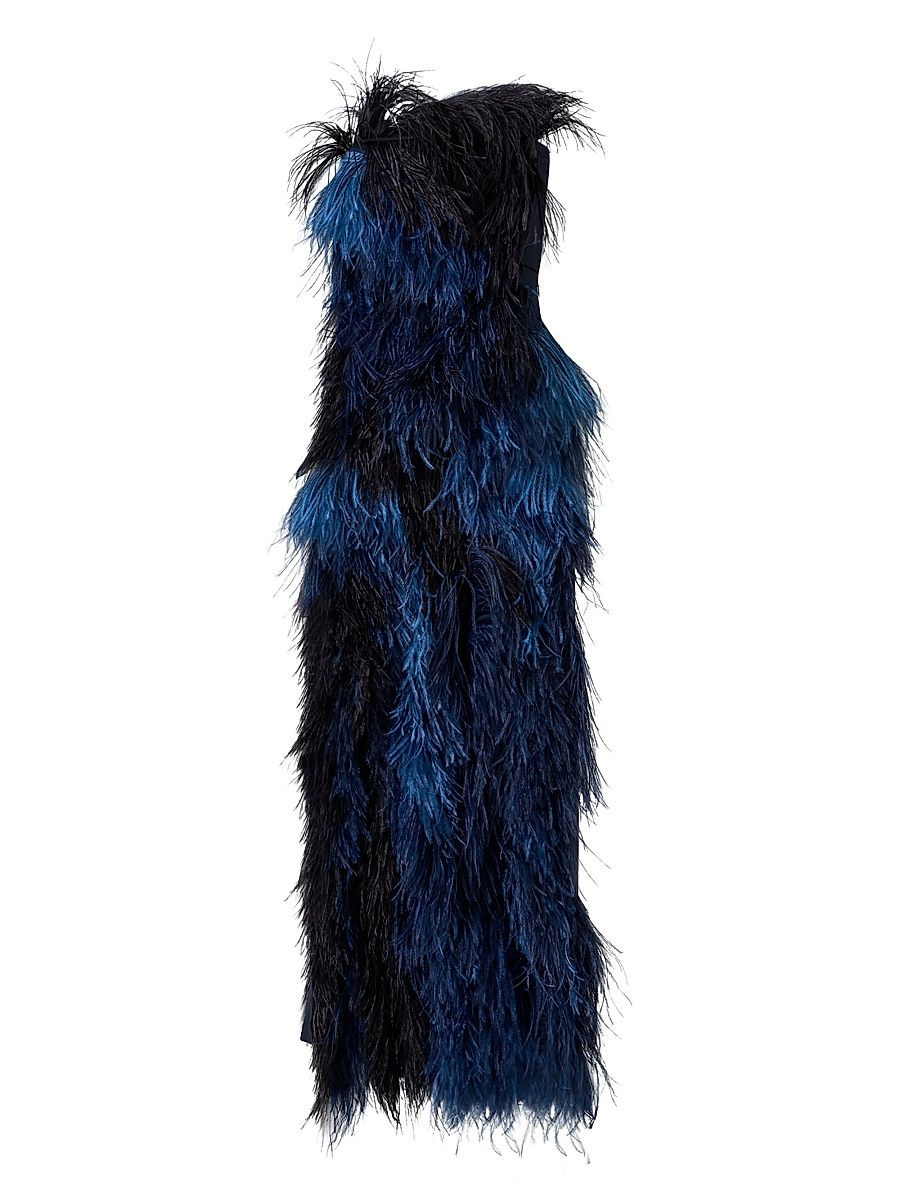 Women's Corsage Cyanotype Feather Gown - Navy - Size 12