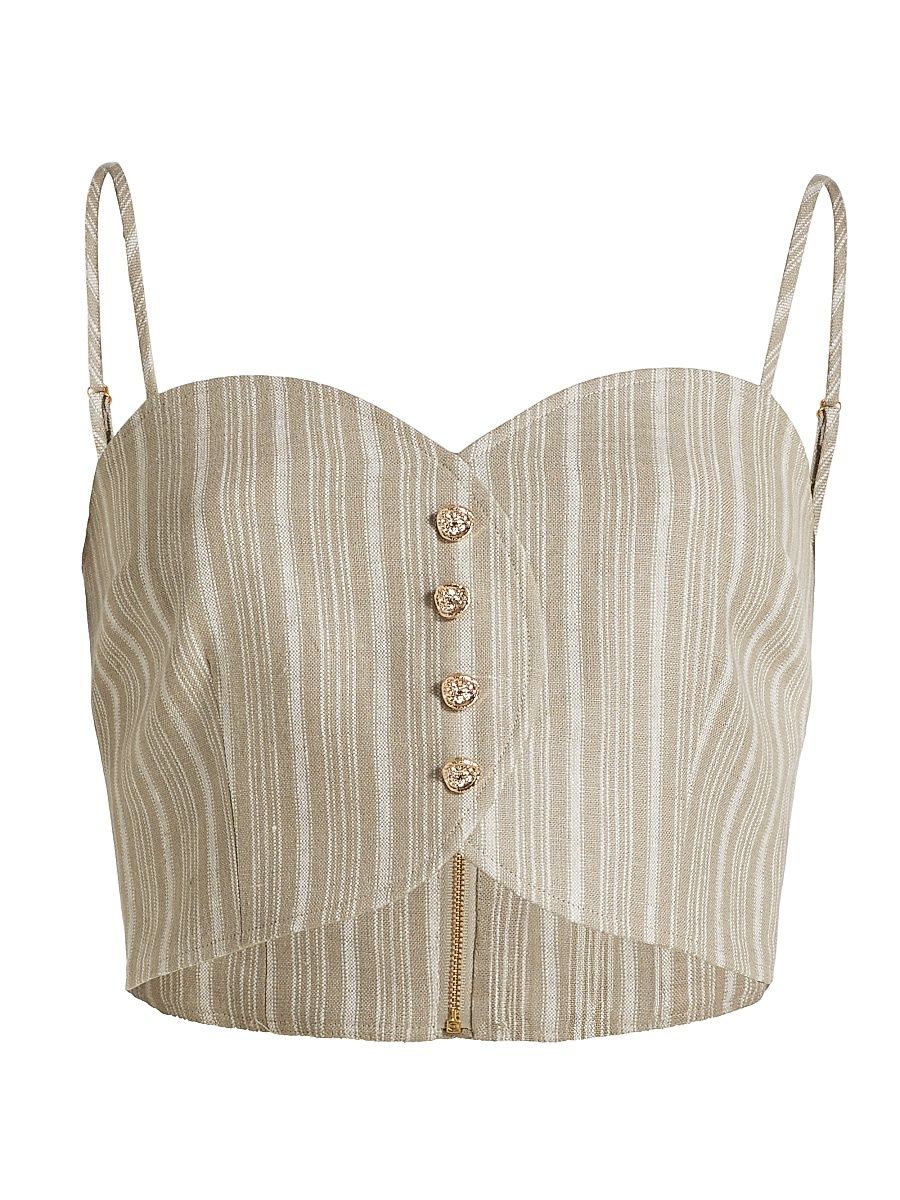 Women's Grace Striped Linen Crop Bustier Top - Tawny Stripe - Size 4