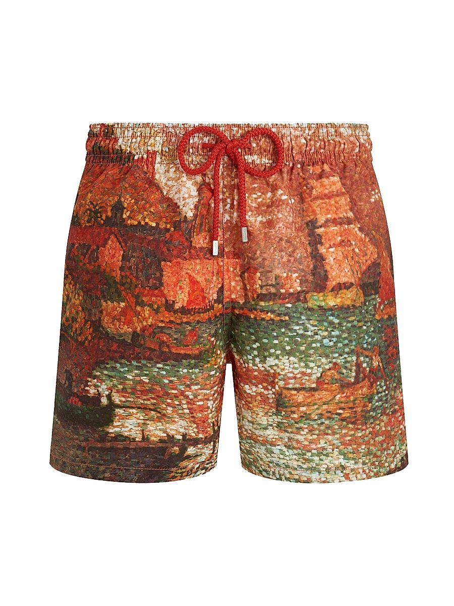 Men's Vilebrequin x Paul Signac Sortie Port Swim Trunks - Brick - Size XXL