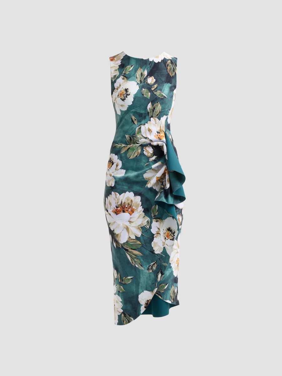 Chiara Boni La Petite Robe Women's Wang Floral Draped Sheath Midi Dress - Giuditta Sherwood - Size 16