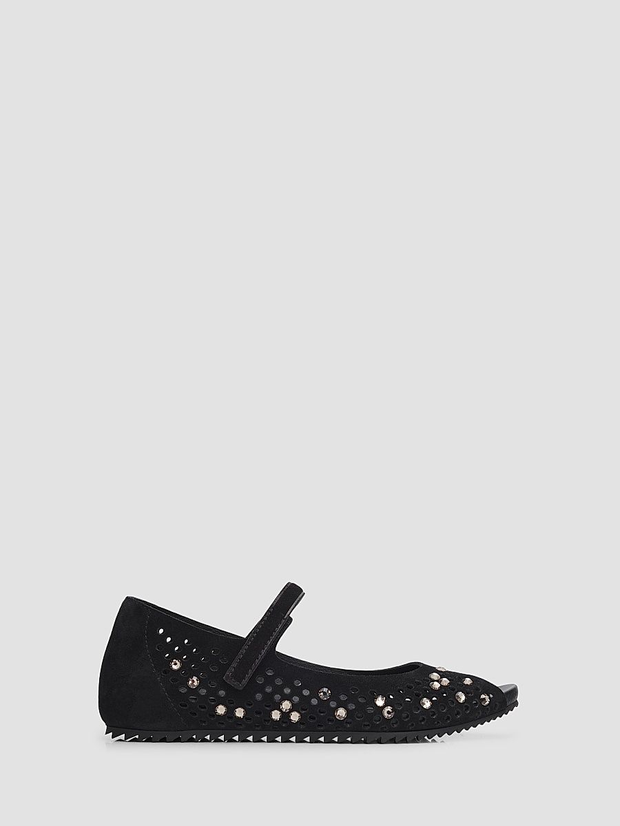 Women's Kalista Embellished Suede Peep-Toe Ballet Flats - Black Castoro - Size 11