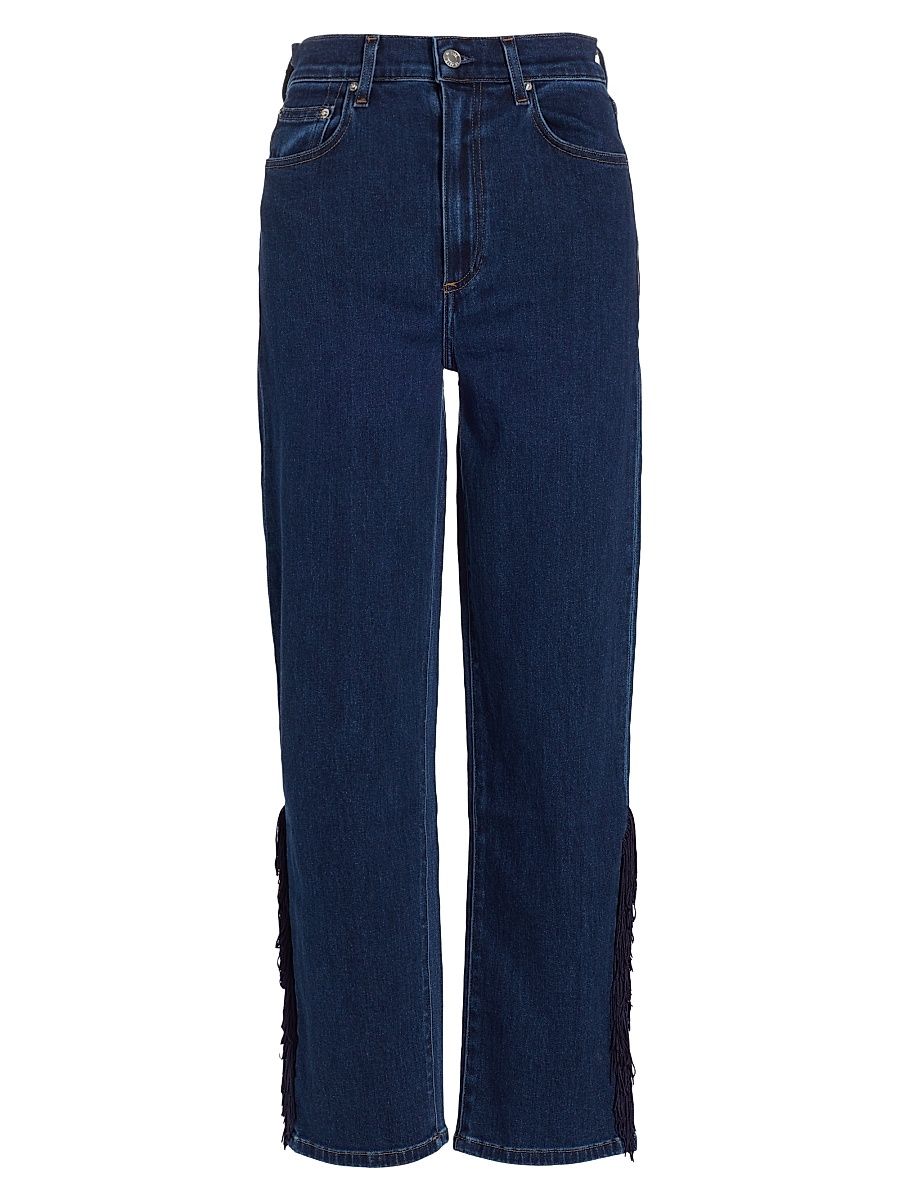 Women's Sabine Fringe High-Rise Cropped Straight-Leg Jeans - Dark Night - Size 28