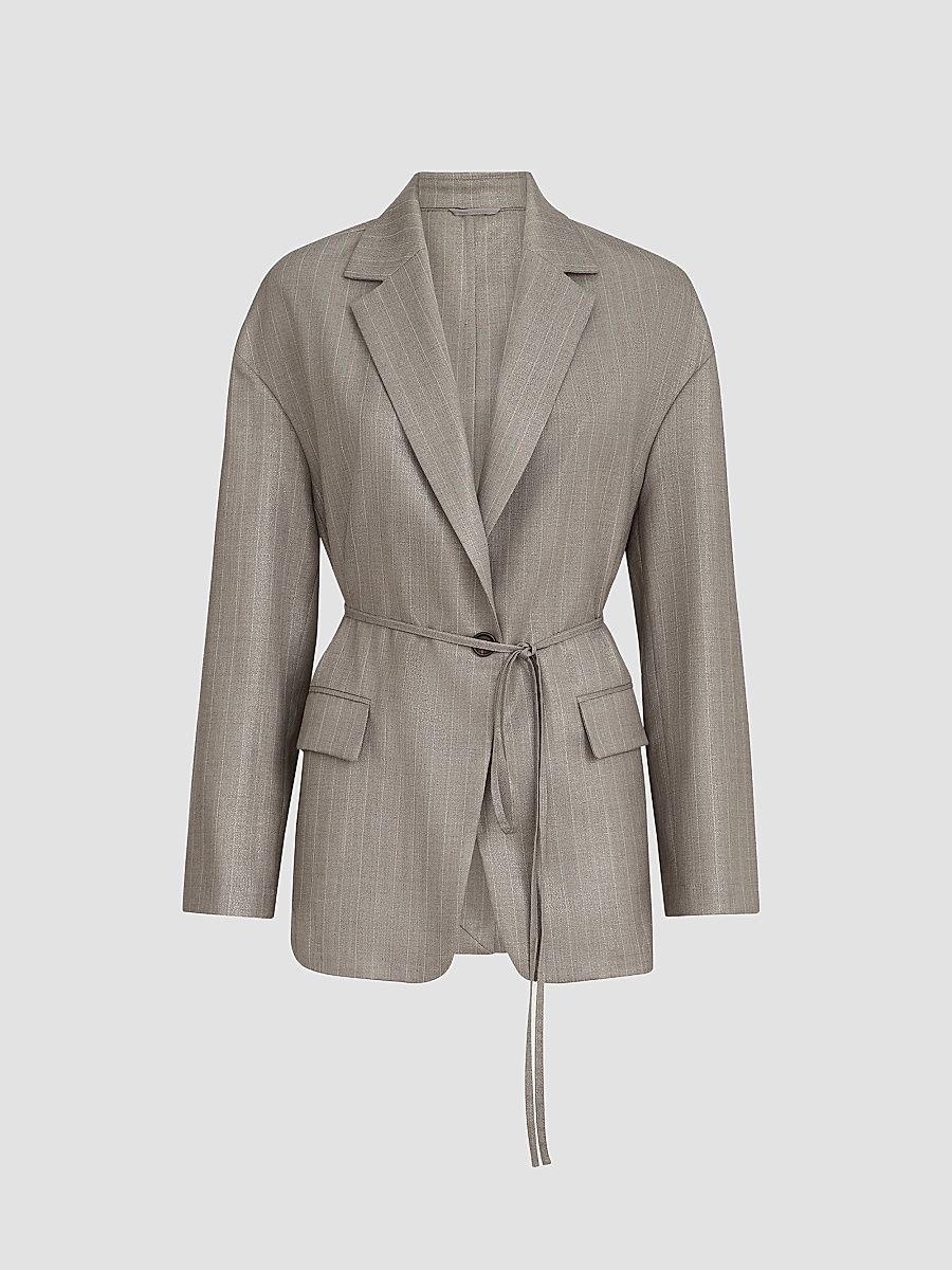 Women's Sparkling Virgin Wool Pinstripe Blazer with Monili - Silver - Size 12