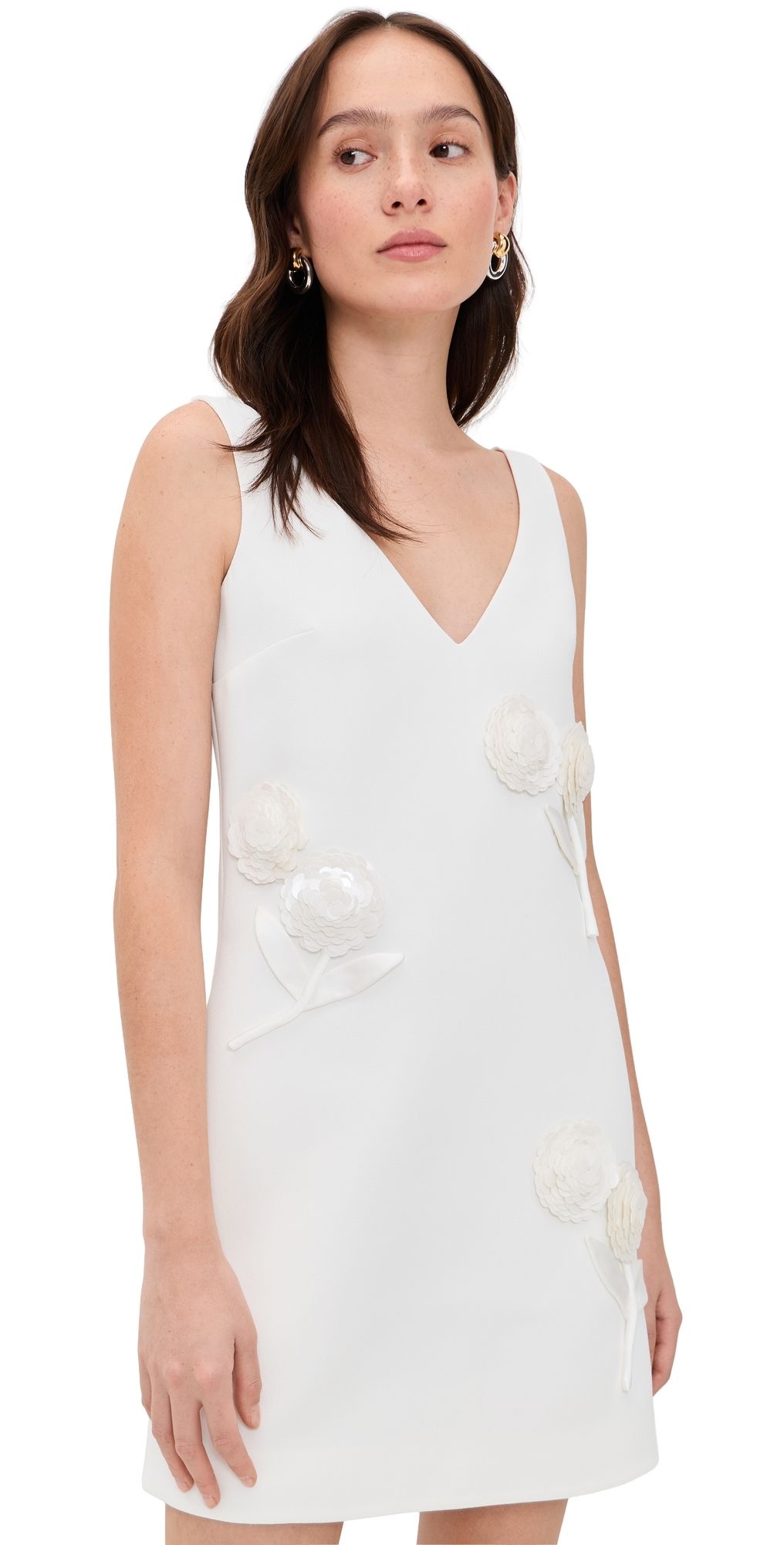 Self Portrait White Crepe Embellished Flower Mini Dress White 6