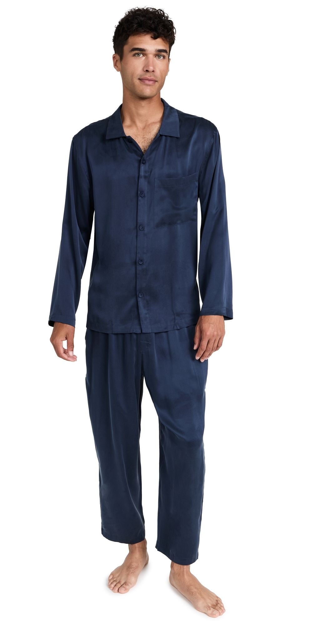 Lunya Washable Silk Button Up Set Deep Blue L