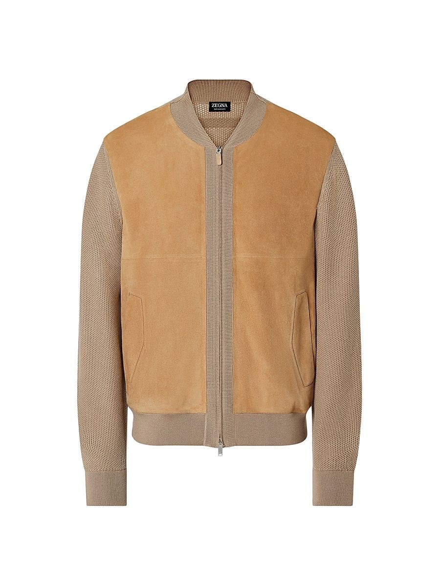 Men's Cashmere Bomber Jacket - Beige - Size 48