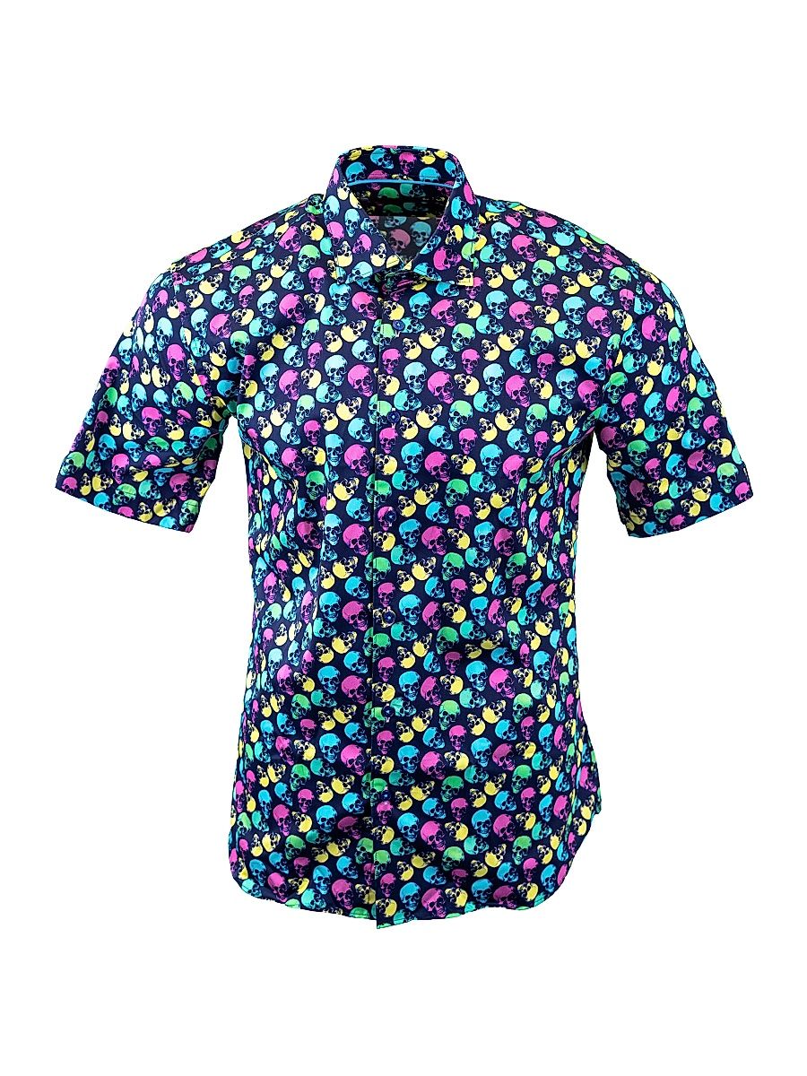 Men's Galileo Skullpattern Shirt - Blue - Size Large