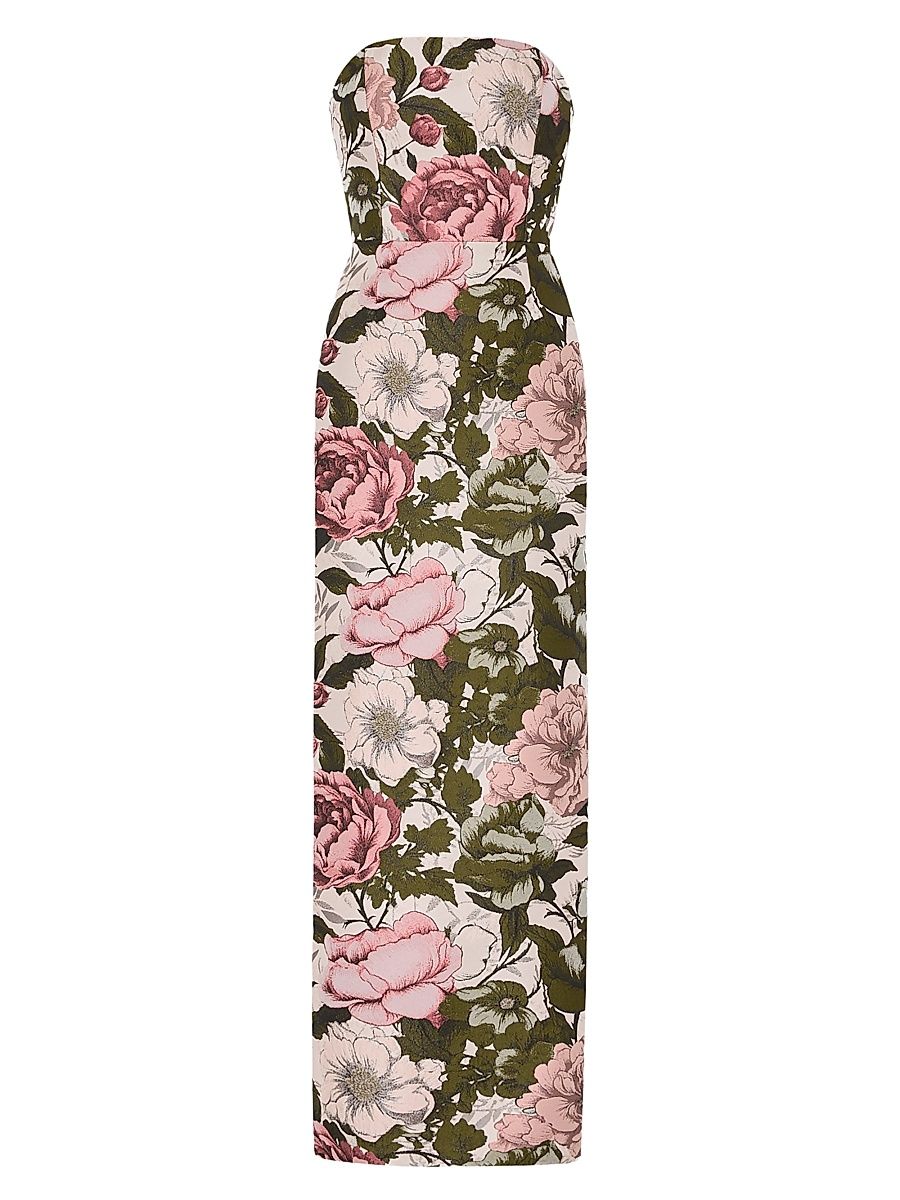 Women's Ella Floral Jacquard Maxi Dress - Pink Green - Size 12