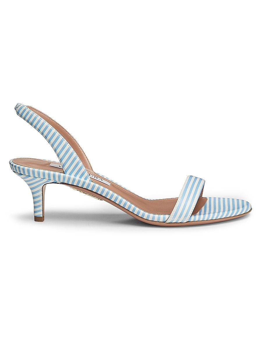 Women's So Nude 50MM Striped Leather Slingback Sandals - Light Blue - Size 10