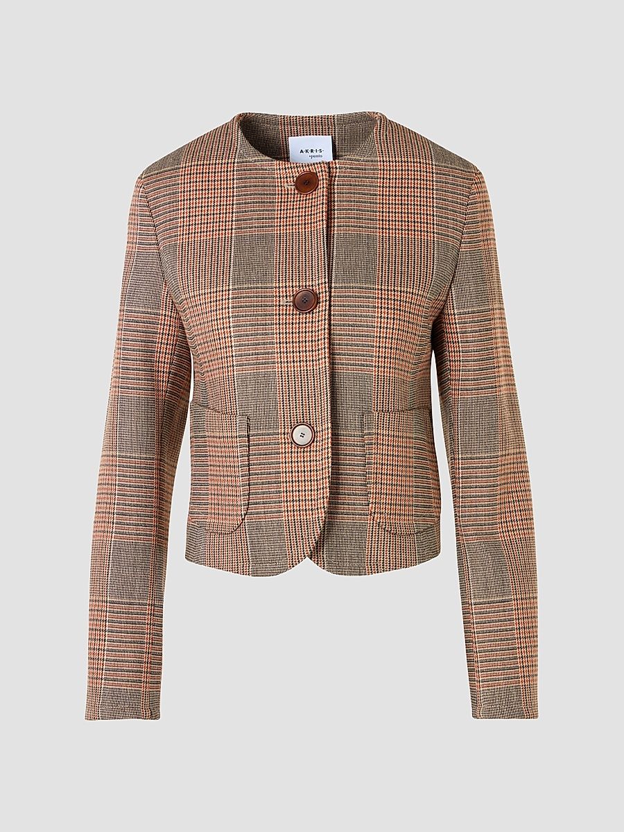 Women's Glen Check Virgin Wool-Blend Jacket - Beige Mocca Orange - Size 2