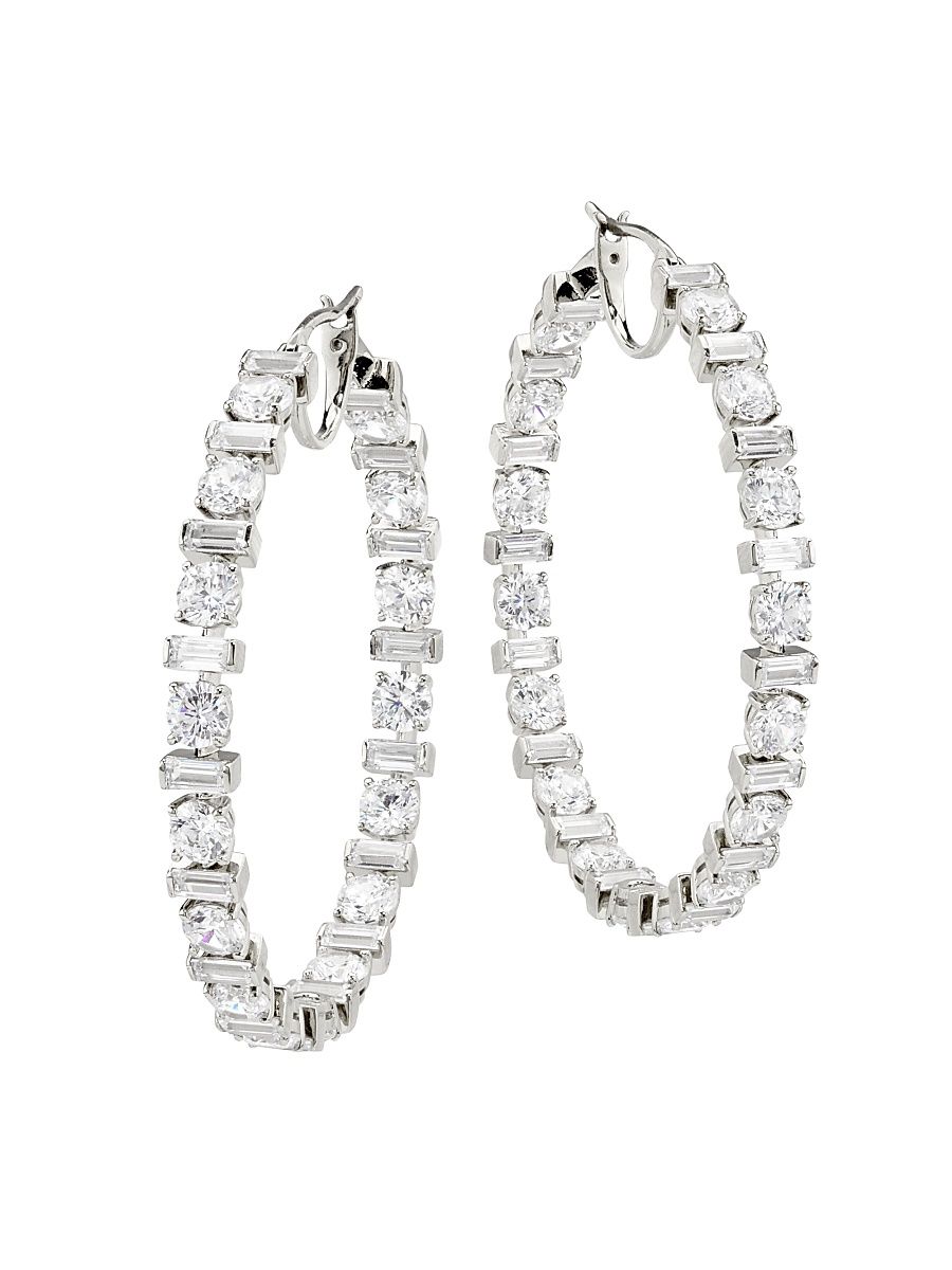 Women's Gwen Rhodium-Plated & Cubic Zirconia Hoop Earrings - Silver