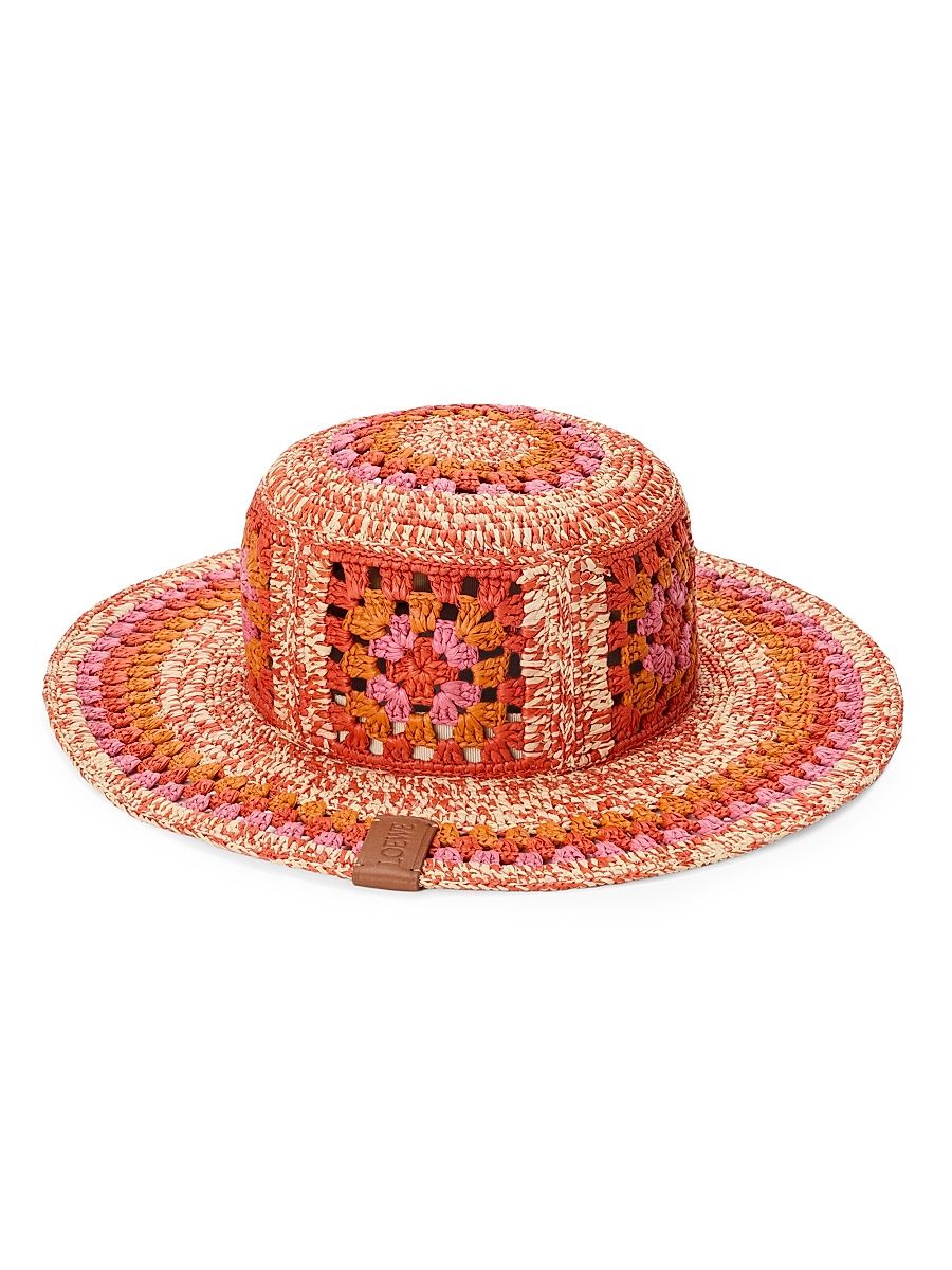Women's LOEWE x Paula's Ibiza Crochet Fisherman Hat - Bright Orange Pink - Size Small
