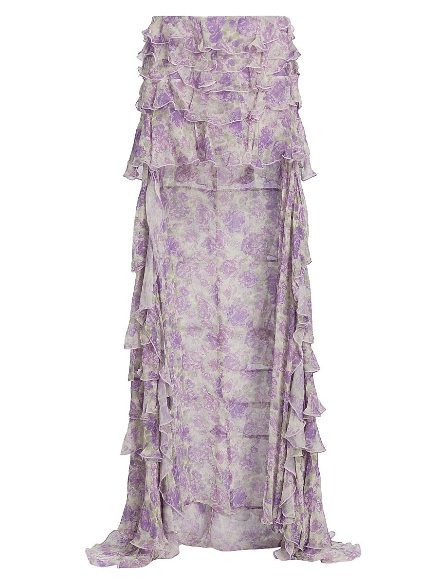 Women's Laya Printed Ruffled Chiffon High-Low Skirt - Purple Multi - Size XS