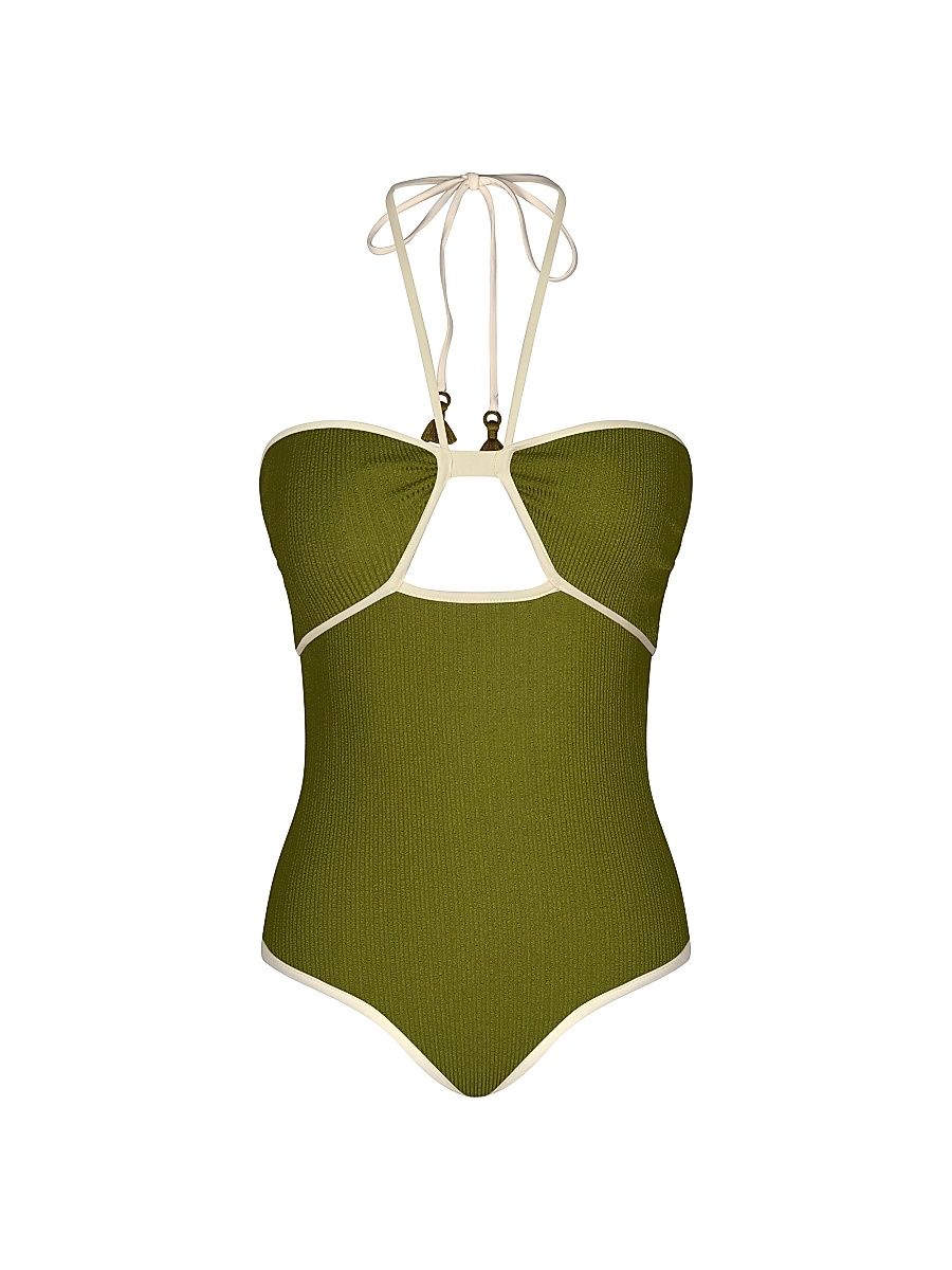 Women's La Paz Sea Salt One-Piece Swimsuit - Maguey Green Ecru - Size Medium