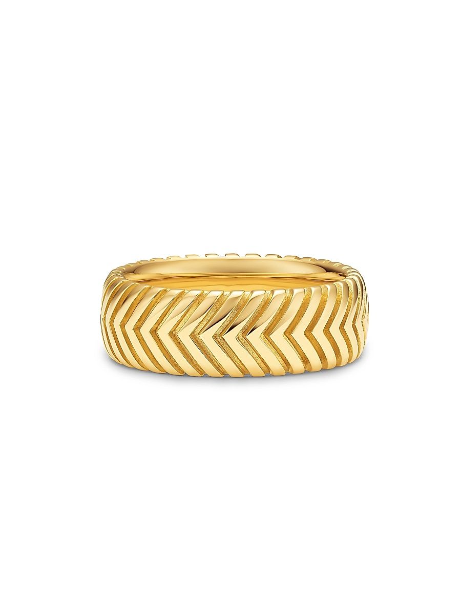 Men's Chevron Band Ring in 18K Yellow Gold, 8MM - Gold - Size 10