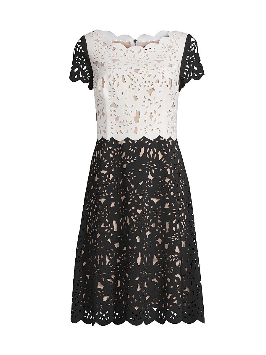Women's Laser-Cut Two-Tone Dress - Black White - Size 16