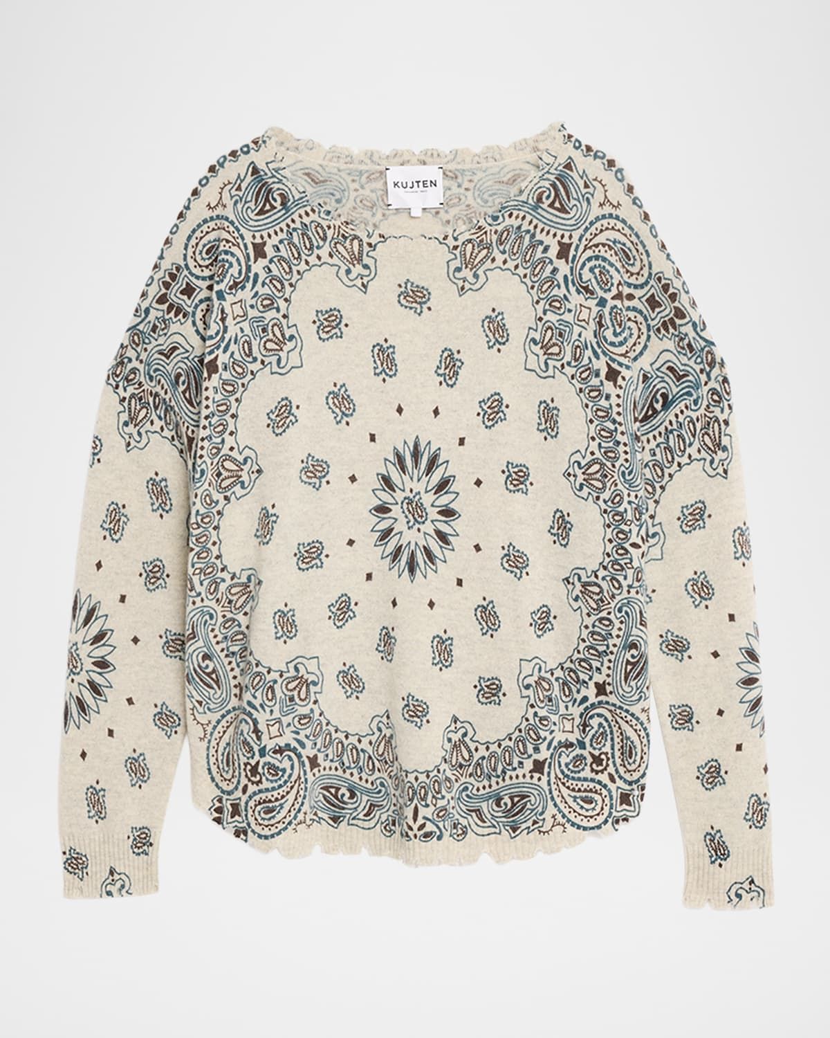 Mela Distressed Western-Print Cashmere Sweater