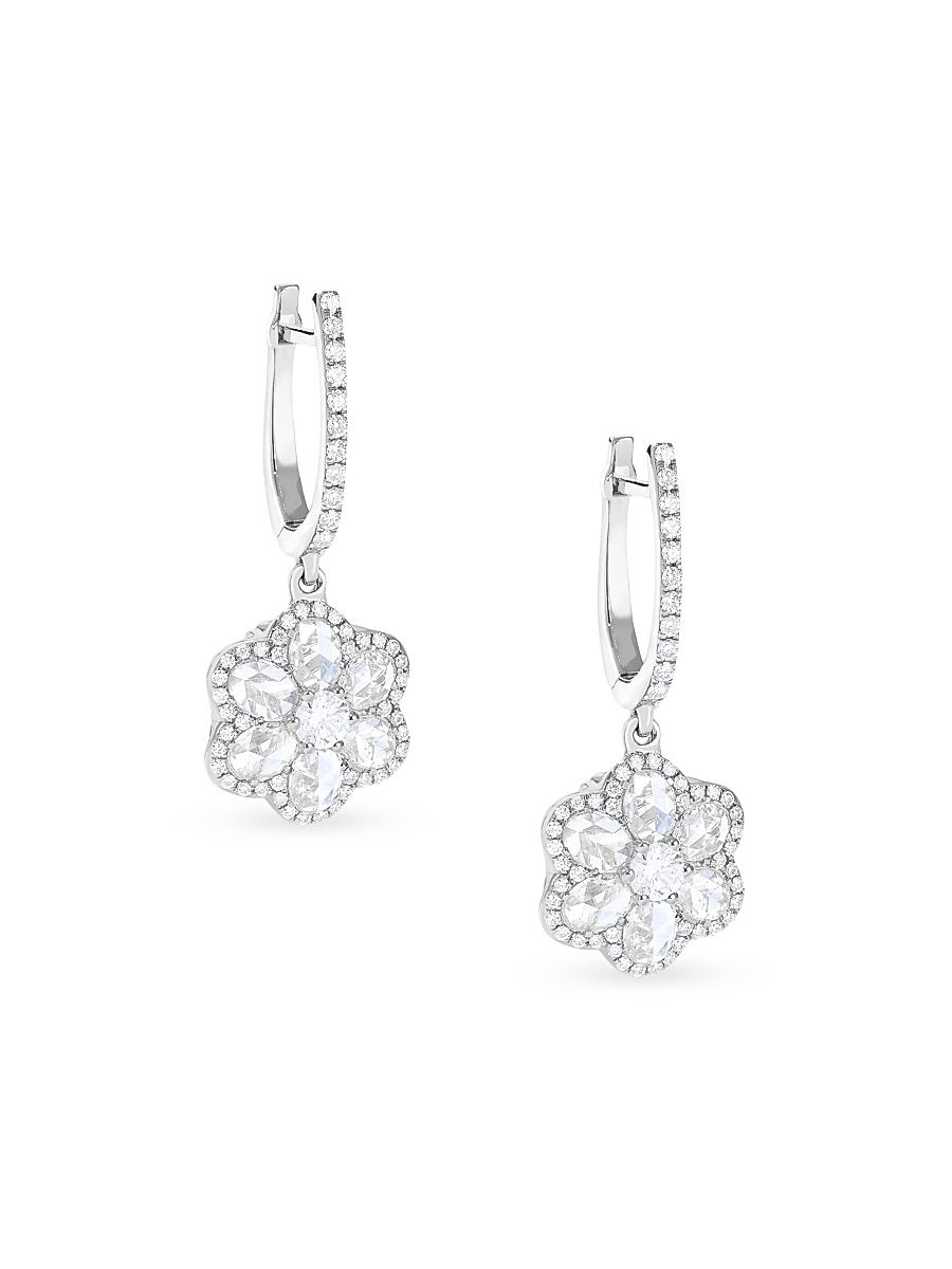 Women's Floral 18K White Gold & 1.17 TCW Diamond Drop Earrings - White Gold