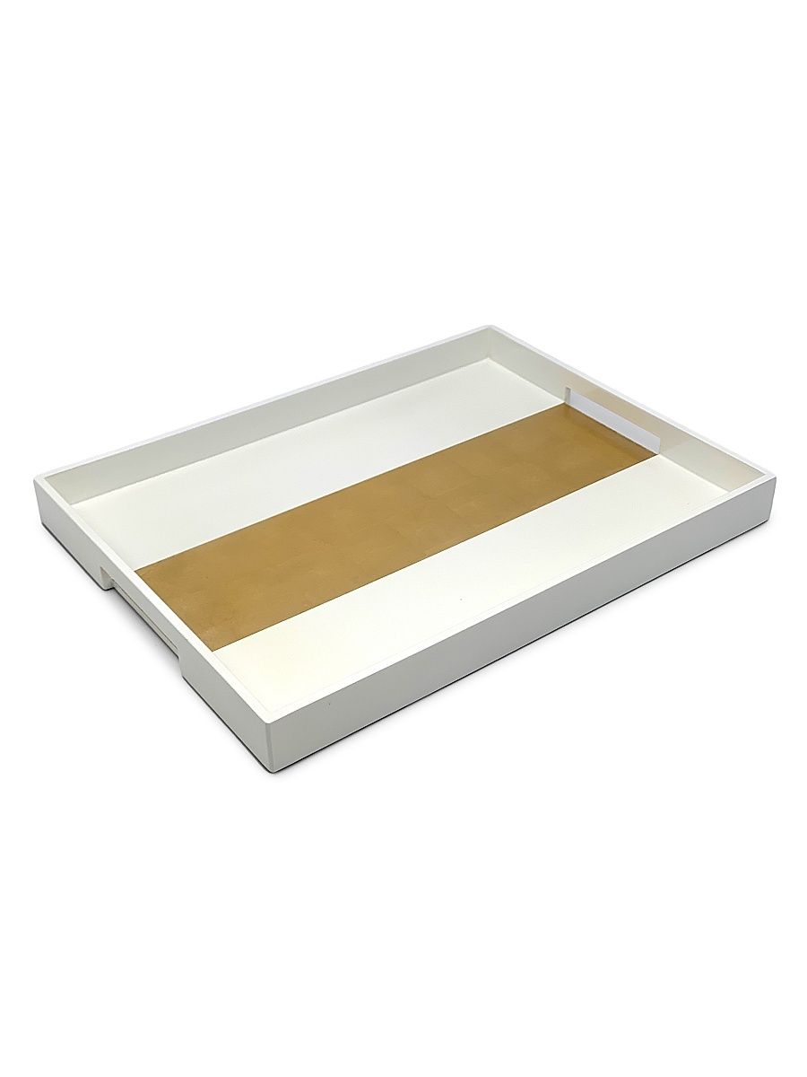 Striped Wood Tray - Gold White