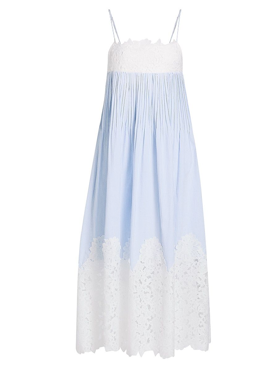 Women's Juniper Lace-Trimmed Seersucker Midi-Dress - Light Blue White - Size XS