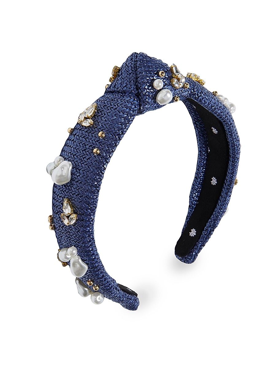 Women's Slim Knotted Raffia Oasis Headband - Aegean Blue