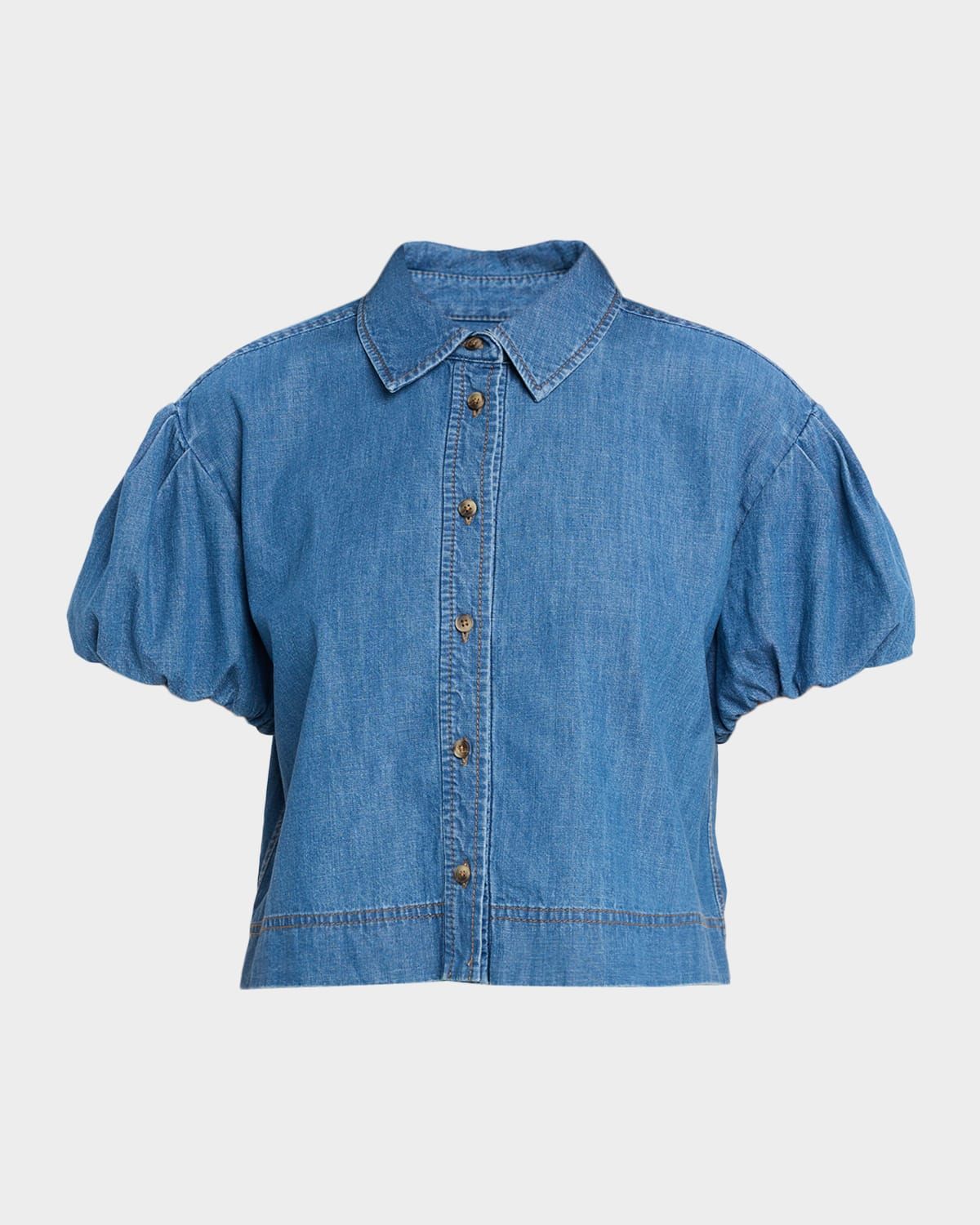 Elza Puff-Sleeve Chambray Shirt
