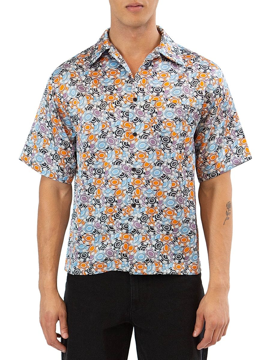 Men's Poker Chip Print Oversized-Fit Shirt - Poker Chip - Size Small