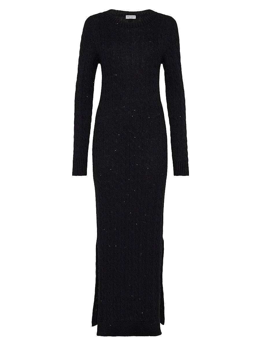 Women's Cotton Dazzling Cables Knit Dress - Black - Size Large
