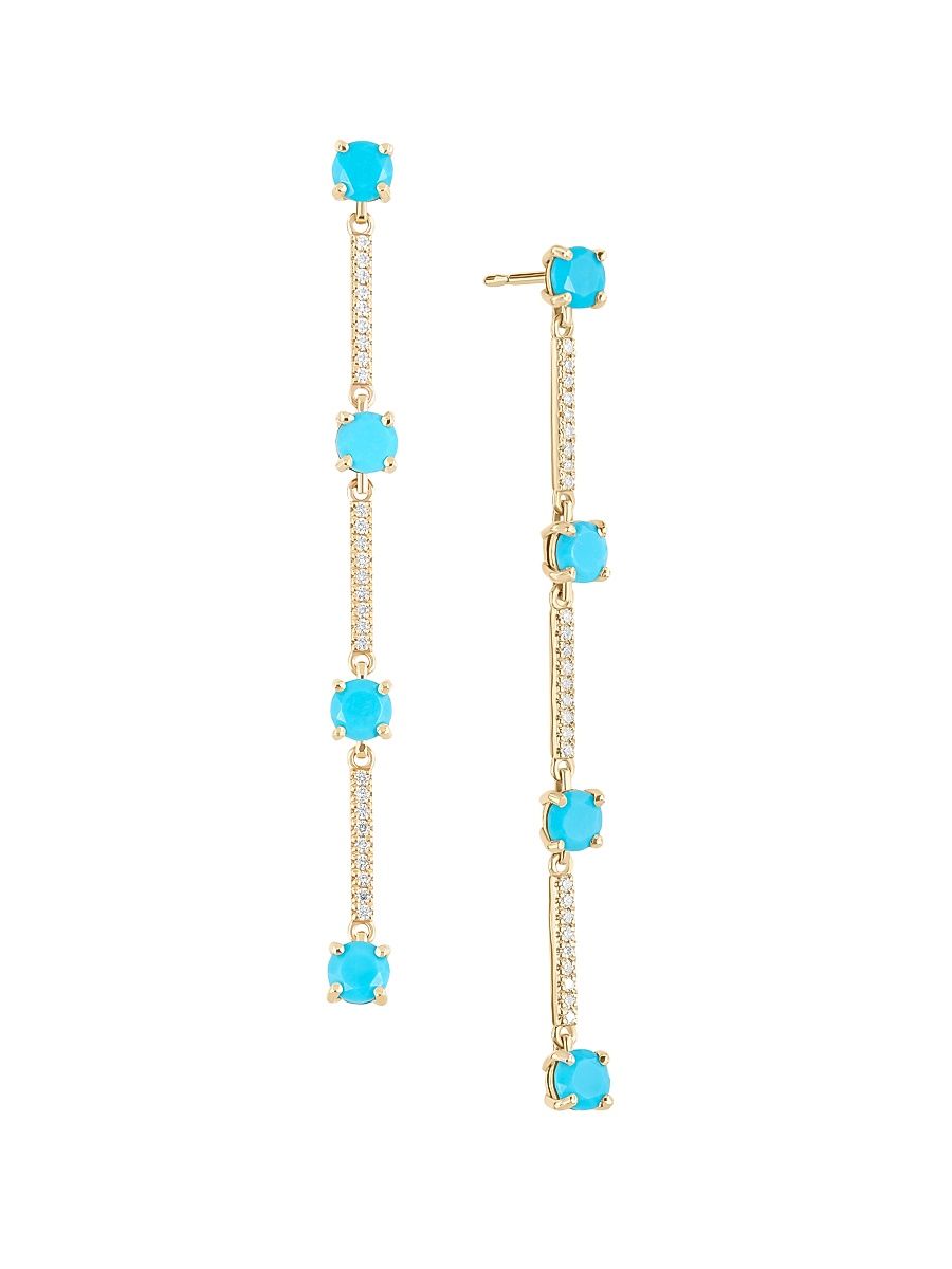 Women's Solo 14K Yellow Gold, Turquoise & 1.32 TCW Diamond Drop Earrings - Yellow Gold