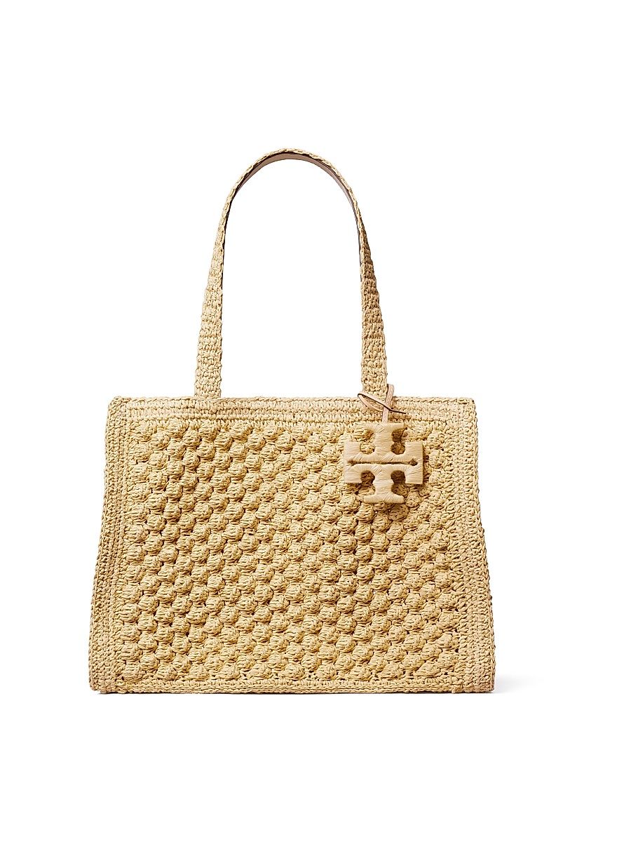 Women's Ella Hand-Crocheted Popcorn-Stitch Raffia Tote Bag - Natural