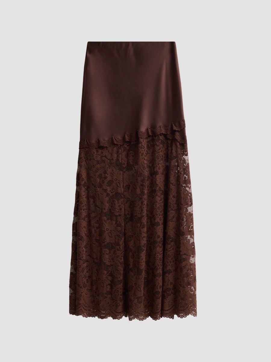 Generation Love Women's Perrine Lace Combo Slip Skirt - Espresso - Size XS